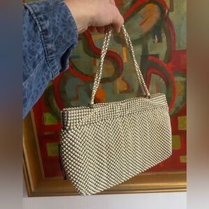Vintage Alumesh Whiting & Davis ivory cream Metal Hand Purse